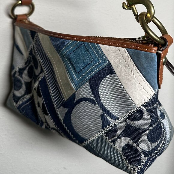 COACH Denim Patchwork Accessory Pouch Mini Bag Indigo Leather Vintage from Guam - Picture 2 of 5